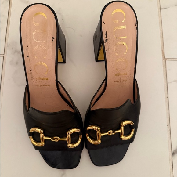 Gucci Black Mules with Gold Accents - Picture 1 of 3